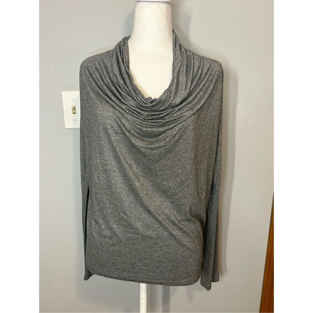 Splendid silver metallic shimmer cowl neck shirt size M BIN J